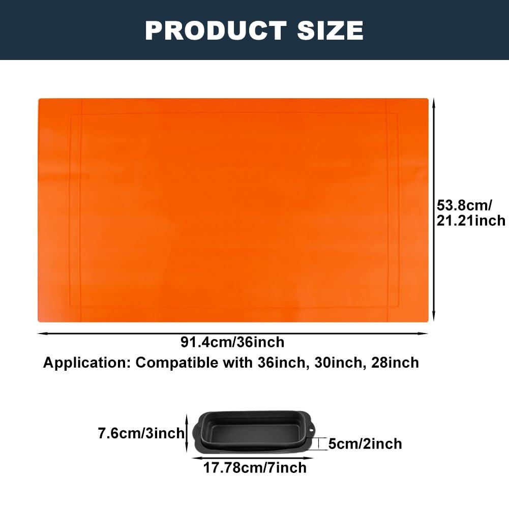 Fawcotu Silicone Griddle Mat Cuttable 36" Silicone Griddle Mat with Grease Cup Liner for Grill Silicone Protective Cover Mat(2/PCS, Orange+Black,Size:36/30/28inch) - CookCave