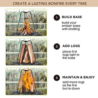 KABIN Flame Frame - Create a Long Lasting Small Fire Pit Every Time - Optimal Burning - Firepit Top Section to Hold Cookware - Coated Steel Outdoor Fire Pits for Outside - CookCave