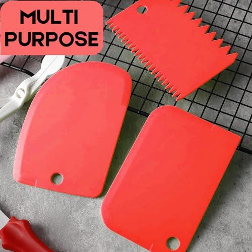 Cake Scraper Cake Decorating Comb - SURDOCA Cake Scraper Smoother, Flexible Plastic Dough Scraper For Bread Making,Reusable Pastry Pizza Dough Cutter Tool For Baking Cake Edge Stripe Decorating Red - CookCave