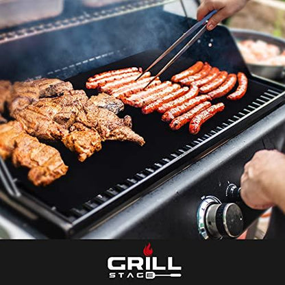 Reusable Heavy Duty Grilling Mat Set - BBQ Mats For Grilling Prevent Food From Sticking & Falling In Between The Grates - Easy To Clean Durable 500 Degree Nonstick Grill Mat - Set Of 2 - CookCave
