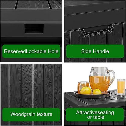 KFY Deck box,30 gallon indoor and outdoor storage box, Waterproof and sun-resistant resin material box, suitable for swimming pools, outdoor patios, bedrooms, garages (black - CookCave