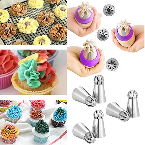 Suuker 3pcs/set Cake Icing Nozzles,Professional Ball Russian Piping Tips Lace Mold Pastry Cake Decorating Tool,Stainless Steel Cream Buttercream Cake DIY Baking Pastry Tools(Silver) - CookCave
