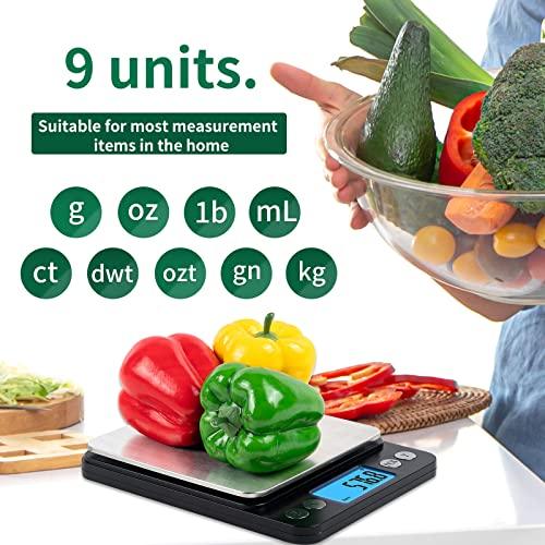 Upgraded Large Size Food Scale for Food Ounces and Grams, YONCON Kitchen Scales Digital Weight for Cooking, Baking, 3kg by 0.1g High Accurate Gram Scale with 2 Tray, Tare Function, LCD Display - CookCave