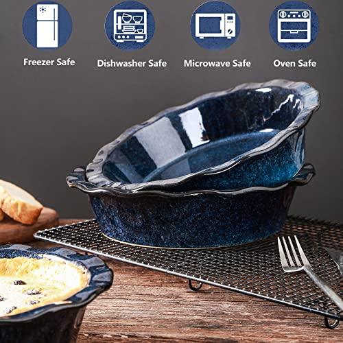 vicrays Ceramic Pie Pan for Baking - 9 inch Pie Plate, Round, Fluted and Deep Pie Dish for Tart, Pizza, Apple Pie, Quiche, Pot Pies, Cake - Reactive Glaze (Starry Blue) - CookCave