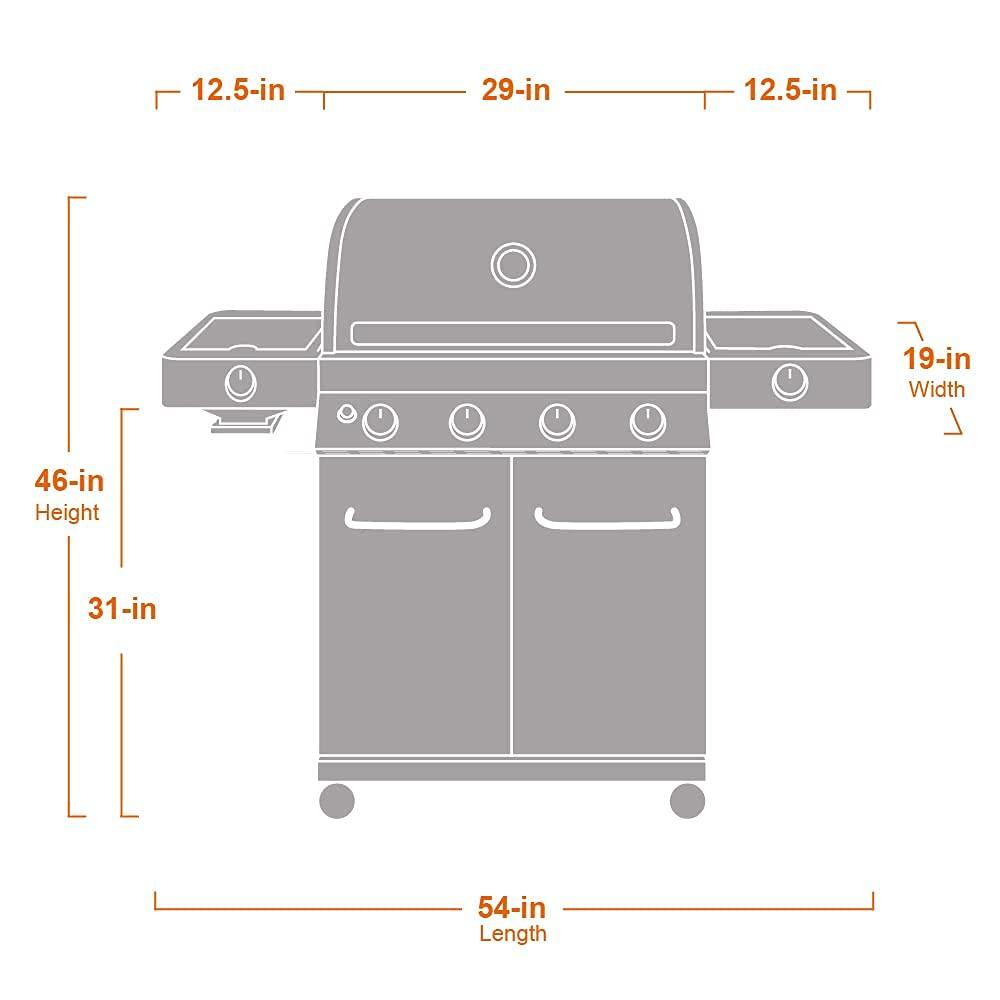 Monument Grills Larger 4-Burner Propane Gas Grills Stainless Steel Cabinet Style with Side & Side Sear Burners, Built in Thermometer, and LED Controls - CookCave