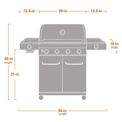 Monument Grills Larger 4-Burner Propane Gas Grills Stainless Steel Cabinet Style with Side & Side Sear Burners, Built in Thermometer, and LED Controls - CookCave