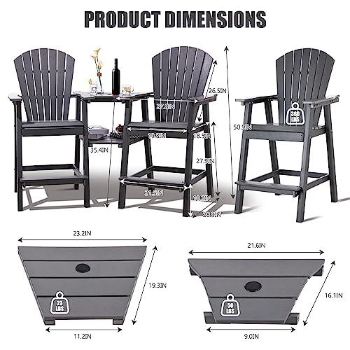 FOOWIN Tall Adirondack Chairs Set of 2，Recycled Poly Balcony Chair with Double Connecting Tray Patio Stools Weather Resistant for Outdoor Deck Lawn Pool Backyard (Double Connecting Tray, Grey) - CookCave