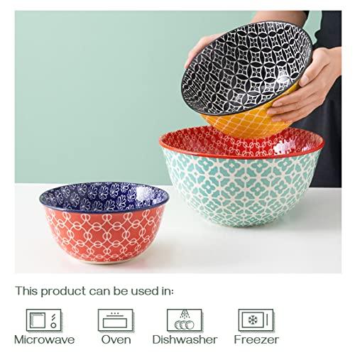 DOWAN Mixing Bowls, Ceramic Mixing Bowls for Kitchen, Colorful Vibrant Nesting Bowls for Cooking, Baking, Prepping, Serving, Salad, Housewarming Gift, Microwave Dishwasher Safe, 3.7/2/1 Qt, Set of 3 - CookCave