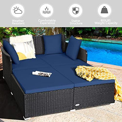 HAPPYGRILL Patio Rattan Daybed Outdoor Loveseat Sofa Set with Padded Cushion Pillows and Sturdy Aluminum Foot Wicker Patio Furniture for Garden Porch Poolside - CookCave