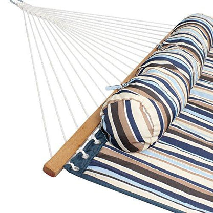 Sunnydaze Outdoor Quilted Fabric Hammock - Two-Person with Spreader Bars - Heavy-Duty 450-Pound Capacity - Ocean Isle - CookCave