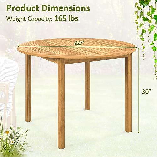 Tangkula Round Outdoor Dining Table, Acacia Wood Dining Table, 4-Person Large Dining Table, Farmhouse Patio Bistro Table, Indoor Outdoor Dining Furniture for Yard Deck Lawn Dining Room - CookCave