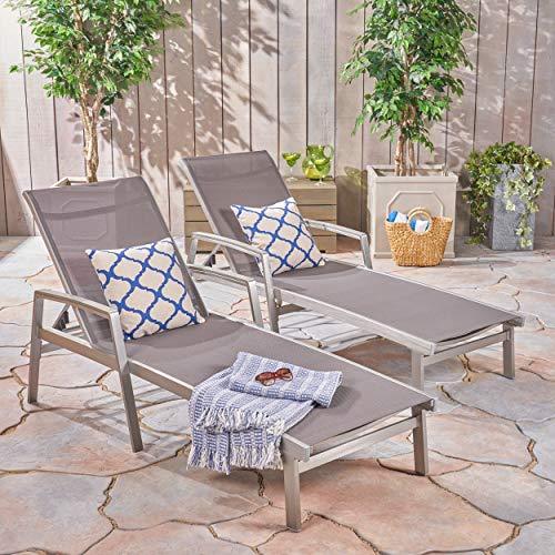 Christopher Knight Home Joy Outdoor Mesh and Aluminum Chaise Lounge (Set of 2), Gray - CookCave