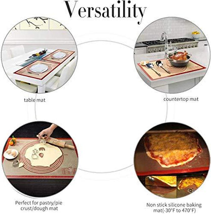 Non-slip Pastry Mat Extra Large with Measurements 28''By 20'' for Silicone Baking/ Counter Mat, Dough Rolling Mat,Oven Liner,Fondant/Pie Crust Mat By Folksy Super Kitchen Red - CookCave