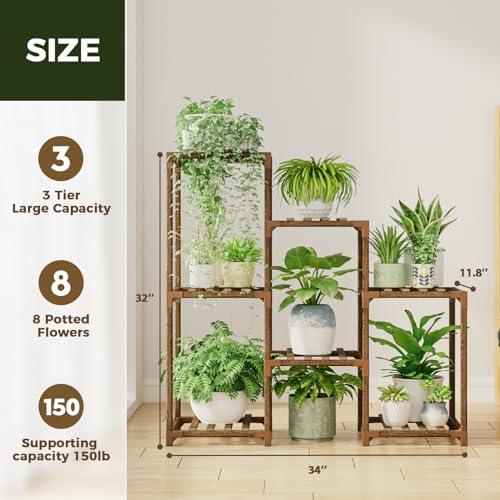 Bamworld Plant Stand Indoor Wood Plant Shelf Outdoor Tiered Plant Rack for Multiple Plants 3 Tiers 7 Pots Ladder Plant Holder Plant Table for Plant Pots Boho Home Decor for Gardening Gifts - CookCave