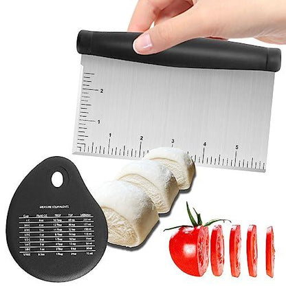 Stainless Steel Dough Scraper & Chopper - 6 Inch Multi-Purpose Kitchen Tools with Measuring Markings, Cutter for Dough, Pizza, Cake,Griddle Scraper,Bench Scraper and Extra Bowl Shaped Scraper - CookCave