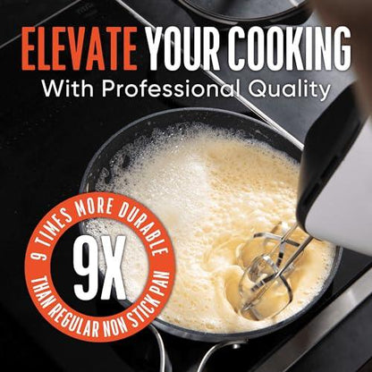 Emura nonstick frying pan | 10 inch professional cookware aluminum non stick coating skillet | Durable PFOA and PTFE free, scratch resistant, induction & oven safe cooking | All stovetops, easy clean - CookCave