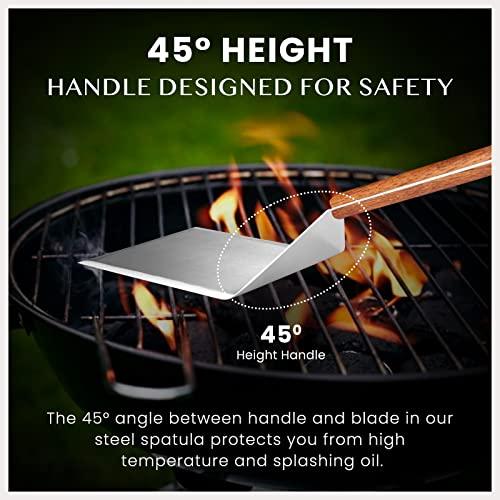 Homi Styles Extra Wide Spatula with Beveled Edges, Oversized Stainless Steel Spatula with Wood Handle for Skillets, Griddles & Grills, Pancake Flipper Spatula for Fish, Burgers & Omelet, 6 x 5-inches - CookCave