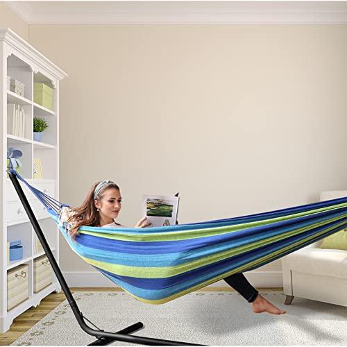 Anyoo Garden Cotton Hammock Comfortable Fabric Hammock with Tree Straps for Hanging Durable Hammock Up to 660lbs Portable Hammock with Travel Bag,Perfect for Camping Outdoor/Indoor Patio Backyard - CookCave