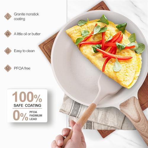 Caannasweis Nonstick Granite Frying Pan Skillet, Non Stick Omelette Fry Pans, Omelet Egg Pan, Stone Cookware Chef's Pan, Induction Compatible, PFOA Free (Beige, 8 Inch) - CookCave