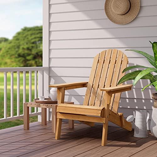 Topeakmart Set of 4 Folding Adirondack Chair Outdoor Weather Resistant Chairs for Patio Deck Garden, Backyard Deck, Fire Pit, Honey Brown - CookCave