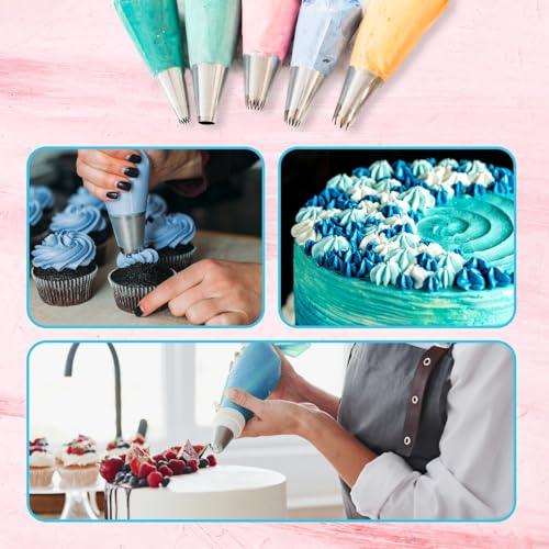 Riccle Piping Bags and Tips Set, 12 Inch 200 Anti Burst Piping Bags, 216 Pcs Cake Decorating Kit with 12 Piping Tips, 2 Couplers, and 2 Icing Bags Ties - CookCave