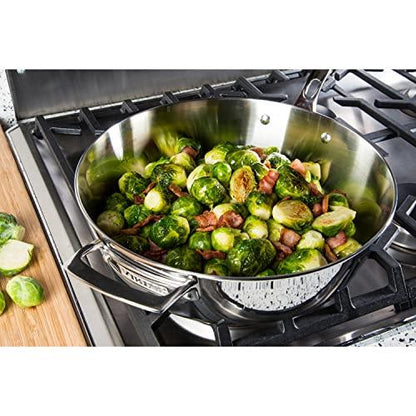 Viking Culinary Contemporary 3-Ply Stainless Steel Sauté Pan, 4.8 Quart, Includes Glass Lid, Dishwasher, Oven Safe, Works on All Cooktops including Induction - CookCave