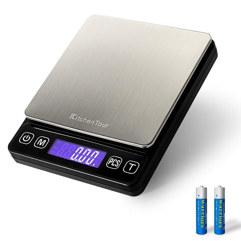 KitchenTour Digital Kitchen Scale - 500g/0.01g High Accuracy Precision Multifunction Food Meat Scale Jewelry Lab Carat Powder Scale with Back-Lit LCD Display(Batteries Included) - CookCave