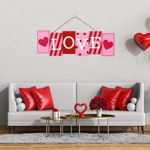 JarThenaAMCS Valentine's Day Wooden Door Sign with String Love Heart Hanging Plaque Red Pink Hanging Sign for Holiday Indoor Outdoor Porch Wall Farmhouse Decor, 14 x 4.8 in - CookCave