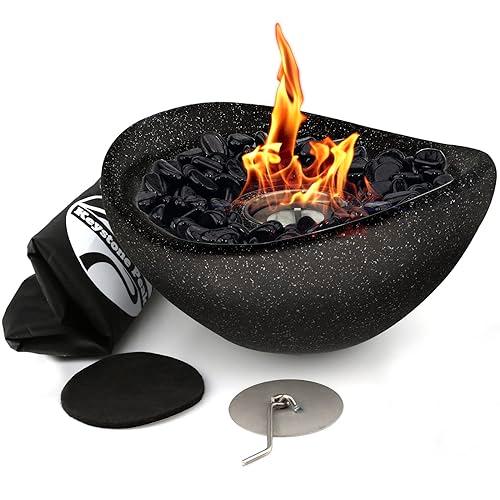 Keystone Peak Firepit - New 2023 - Concrete Tabletop Fire Pit for Indoor and Outdoor - Large Multi-Fuel Fire Bowl (11") - Small Personal Fireplace for Patio Balcony and Coffee Table - Black - CookCave