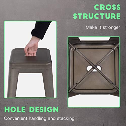 FDW Metal Bar Stools Set of 4 Counter Height Barstool Stackable Barstools 24 Inch 30 Inch Indoor Outdoor Patio Bar Stool Home Kitchen Dining Stool Backless Bar Chair (24", Gun) - CookCave