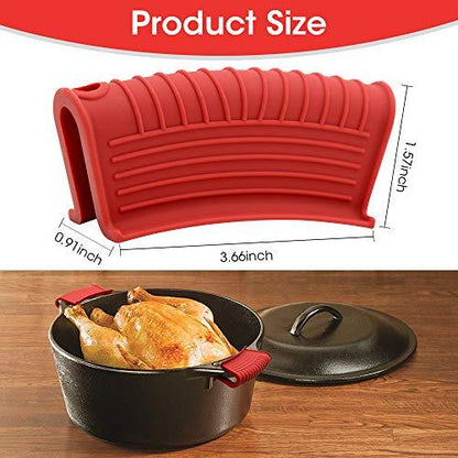 OMGREI Silicone Assist Hot Pan Handle Holder Hot Skillet Handle Covers Pot Holder Sleeve Cast Iron Skillets Nonslip Heat Resistant for Enameled Griddles Casserole Frying Pans Cookware(4PACK) (Red) - CookCave