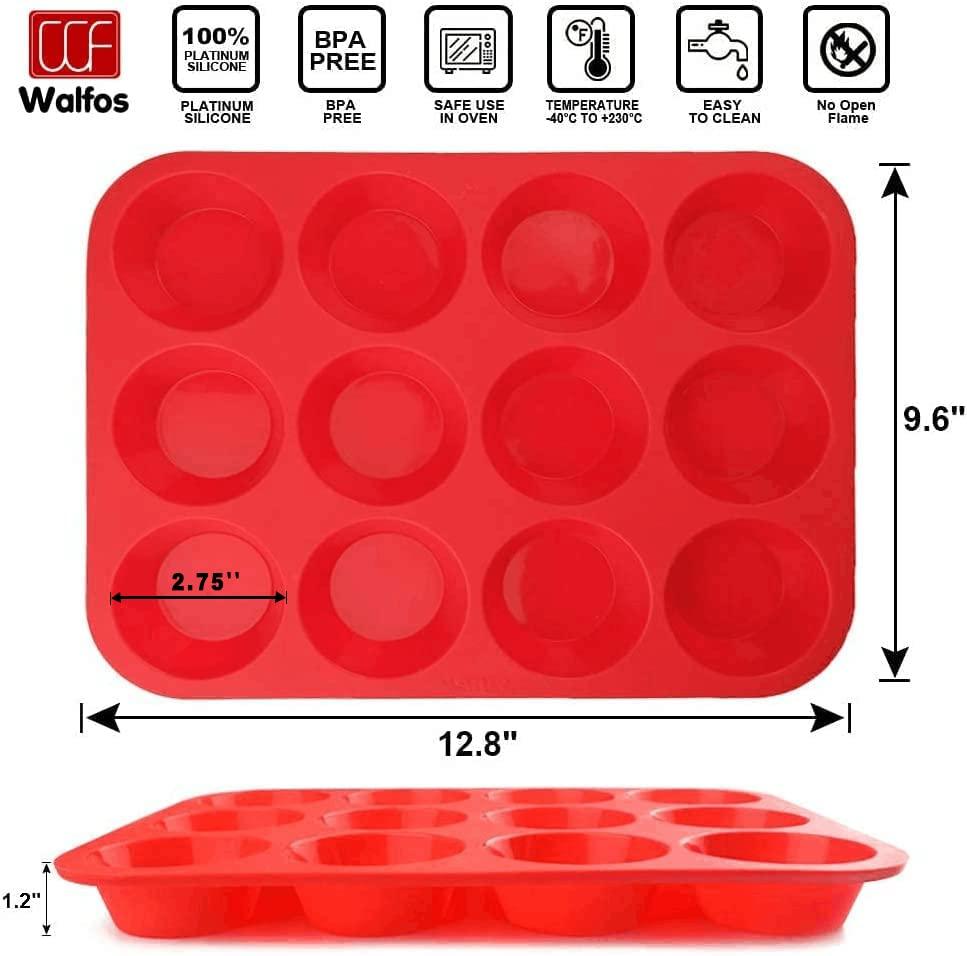 Walfos Silicone Muffin Pan - 12 Cups Regular Silicone Cupcake Pan, Non-stick Silicone Great for Making Muffin Cakes, Tart, Bread - BPA Free and Dishwasher Safe - CookCave