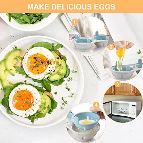 Egg Poacher Microwave Egg Cooker, 2 Cavity Edible Silicone Double Drain Poached Egg Cups, Microwave Egg Poacher Kitchen Cooking Gadgets - CookCave