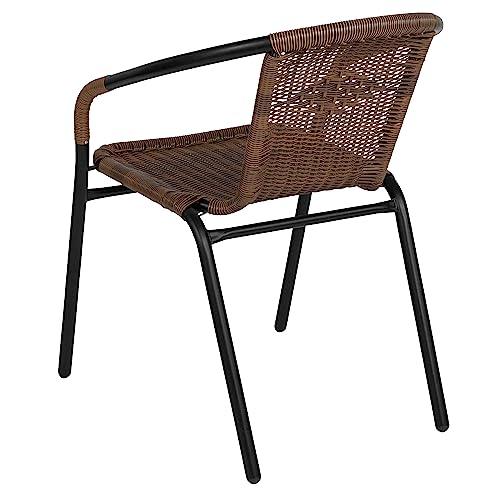 EMMA + OLIVER 2 Pack Medium Brown Rattan Indoor-Outdoor Restaurant Stack Chair - CookCave