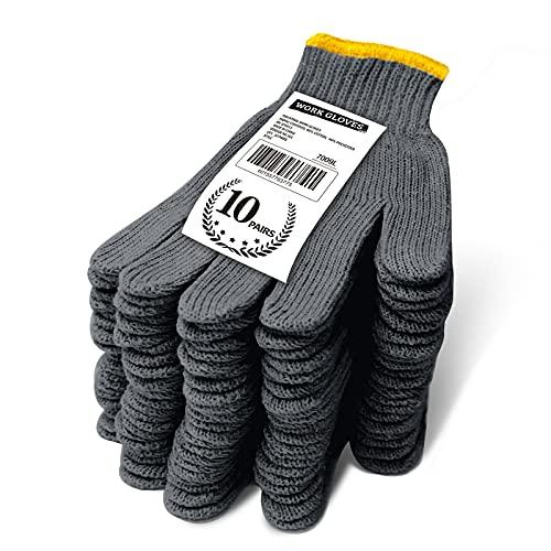 Evridwear Cotton Work Gloves Light-duty String Knit BBQ Glove Liner for Outdoor Cooking, Painting, Gardening Men & Women 10 Pairs (Grey, Large) - CookCave