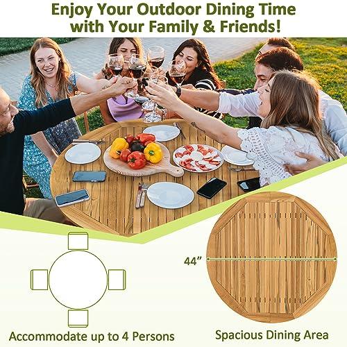 Tangkula Round Outdoor Dining Table, Acacia Wood Dining Table, 4-Person Large Dining Table, Farmhouse Patio Bistro Table, Indoor Outdoor Dining Furniture for Yard Deck Lawn Dining Room - CookCave