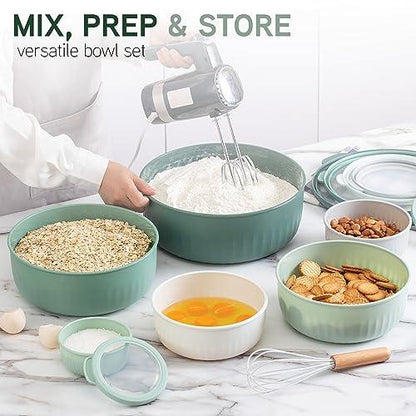 COOK WITH COLOR Prep Bowls with Lids- Wide Mixing Bowls Nesting Plastic Small Mixing Bowl Set with Lids (Sage) - CookCave