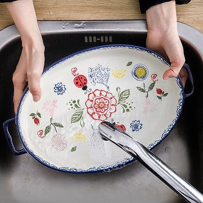 BFU Ceramic Baking Dish Oval Bakeware Set Baking Pan, 2-Piece Stoneware Hand-Painted Lasagna Pan for Cooking, Cake dinner 12" and 7" - CookCave