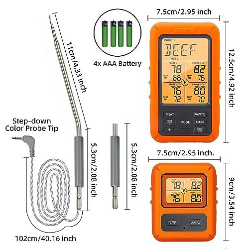 Wireless Meat Thermometer with 4 Meat Probes Remote Cooking Food Thermometer with Alarm Calibration & Timer 500FT Digital Cordless Thermometer for Kitchen Outdoor BBQ Smoker Oven Grill Fryer Beef - CookCave