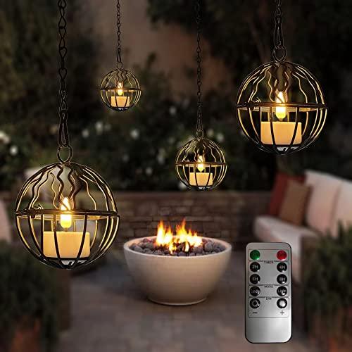 Remote Control Candles Lights Outdoor Hanging Vintage Lanterns, Candle Holder with Tea Lights for Home Garden Backyard Pergola Patio Umbrella Tree Window Decor-Set of 4 - CookCave
