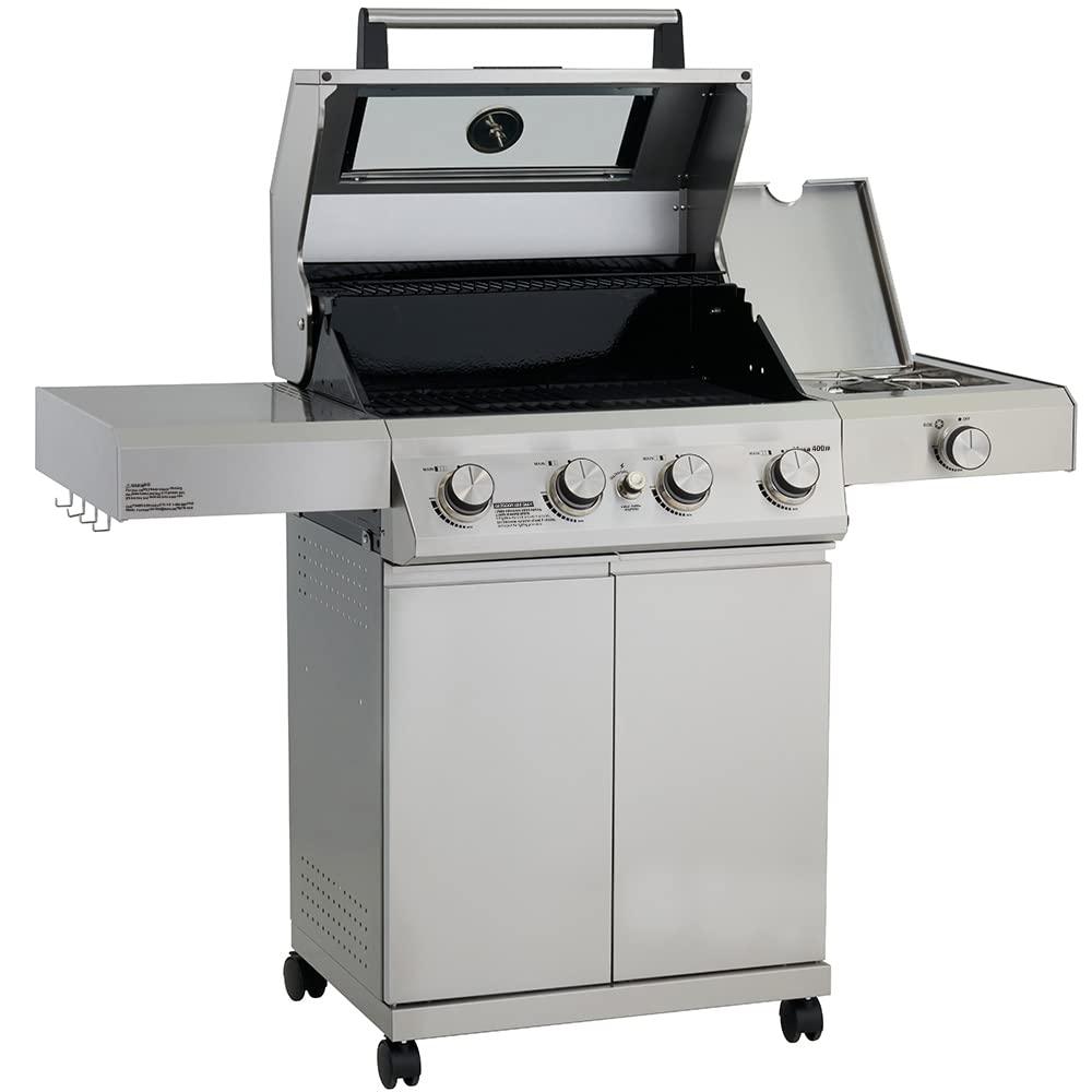 Monument Grills Larger 4-Burner Propane Gas Grills bbq Stainless Steel Heavy-Duty Cabinet Style with LED Controls Side Burner Mesa 400m - CookCave