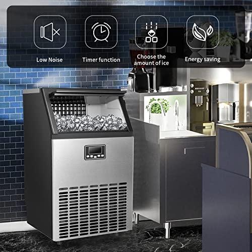 Xbeauty Commercial Ice Maker, Self-Cleaning ice Machine 100LBS/24H, Stainless Steel Freestanding Ice Maker Machine with 33LBS Bin,Include Scoop - CookCave