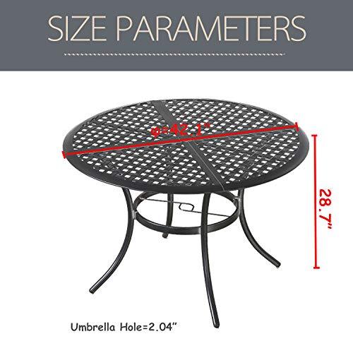 LOKATSE HOME 42.1" Outdoor Round Cast Wrought Iron Patio Metal Dining Table with Umbrella Hole, Steel Frame for Backyard Lawn Balcony Deck, Black - CookCave