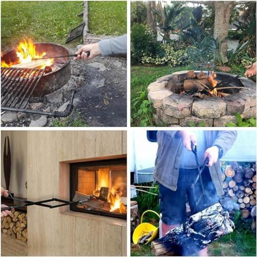 Heavy Duty 32 inch Long Fireplace Fire Pit Poker Stick and 25 Inch Campfire Fireplace Tongs Tool Sets, Log Grabber Fire Pit Tools for Fireplace Wood Stove, Campfire, Bonfires, Indoor & Outdoor Use - CookCave