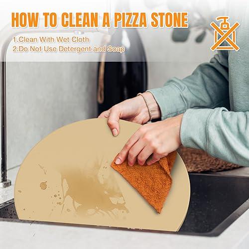 Round Pizza Stone for Grill 16 inch with Handles - Heavy Duty Cordierite Pizza Stone for Oven - Caprihom 0.67" Thickness Thermal Shock Resistant Baking Stone, Includes Metal Rack & Scraper - CookCave