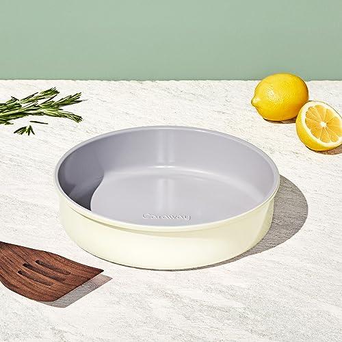 Caraway Non-Stick Ceramic 9” Circle Pan - Naturally Slick Ceramic Coating - Non-Toxic, PTFE & PFOA Free - Perfect for Birthday Cakes, Tartes, & More - Cream - CookCave