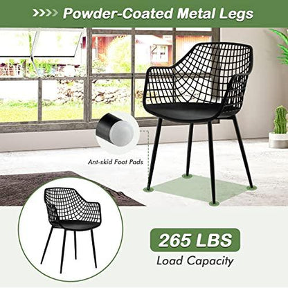 Giantex Modern Dining Chairs Set of 4 - Black Arm Chair with 15" High Backrest, Powder-Coated Metal Legs, Anti-Slip Foot Pads, Max Load 265 lbs, Kitchen Dining Room - CookCave