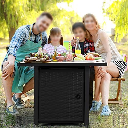 Yaheetech Propane Gas Fire Pit 30 Inch 50,000 BTU Square Gas Firepits with Ceramic Tabletop and Fire Glass, Multi-Function Outdoor Heating Fire Table for Garden/Patio/Courtyard/Party, Black - CookCave