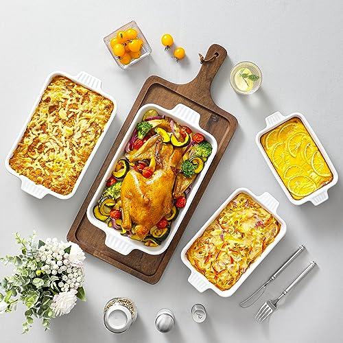 MALACASA Casserole Dishes for Oven, Porcelain Baking Dishes, Ceramic Bakeware Sets of 4, Rectangular Lasagna Pans Deep with Handles for Baking Cake Kitchen, White (9.4"/11.1"/12.2"/14.7"), Series - CookCave