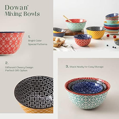 DOWAN Mixing Bowls, Ceramic Mixing Bowls for Kitchen, Colorful Vibrant Nesting Bowls for Cooking, Baking, Prepping, Serving, Salad, Housewarming Gift, Microwave Dishwasher Safe, 3.7/2/1 Qt, Set of 3 - CookCave